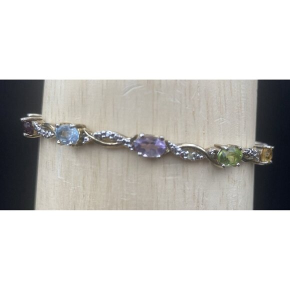 FAS Sterling Vermeil Bracelet Multi Color Gemstone Diamond Accent 2 Tone 7.5" - Picture 6 of 16
